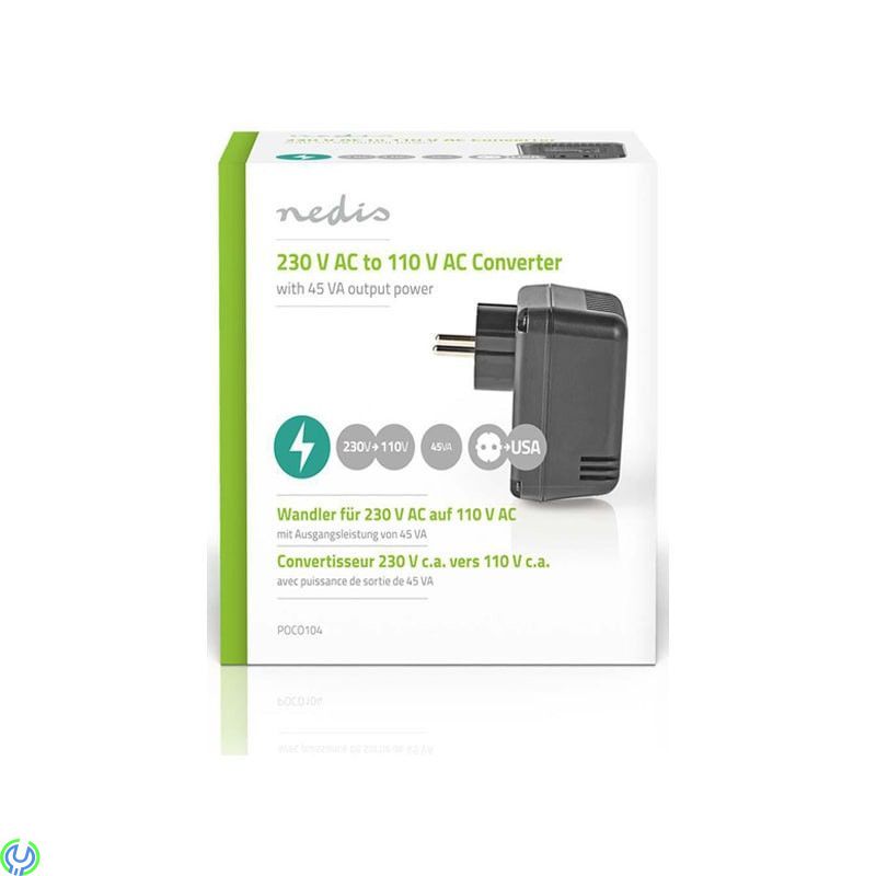 SPÄNNINGSOMVANDLARE 230-110V 45W, Anslut 110 V AC-enheter (amerikanska) till ett (europeiskt) elnät på 230 V AC, Transformator, 