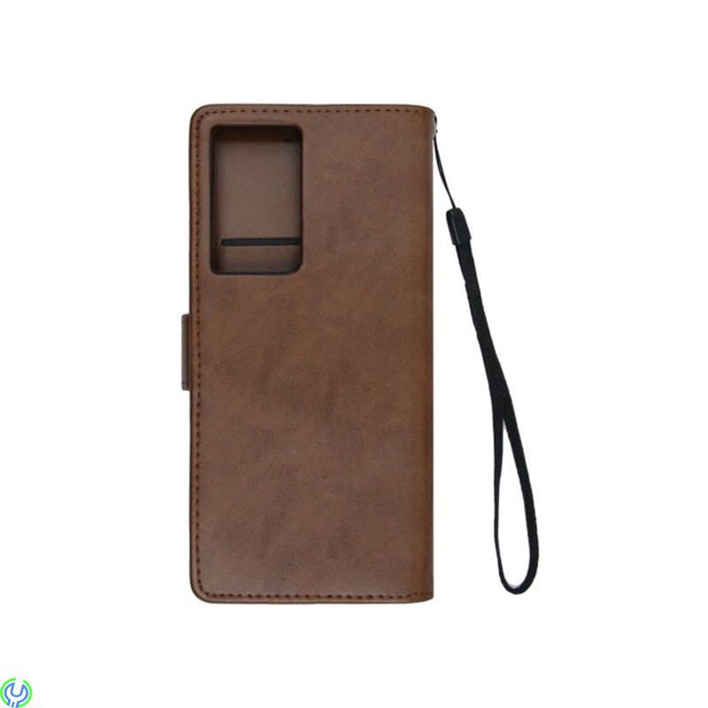 Samsung Galaxy S21 Ultra Flip Stand Läderplånboksfodral Brun, Samsung Galaxy S21 Ultra Flip Stand Plånboksfodral i läder Brun
