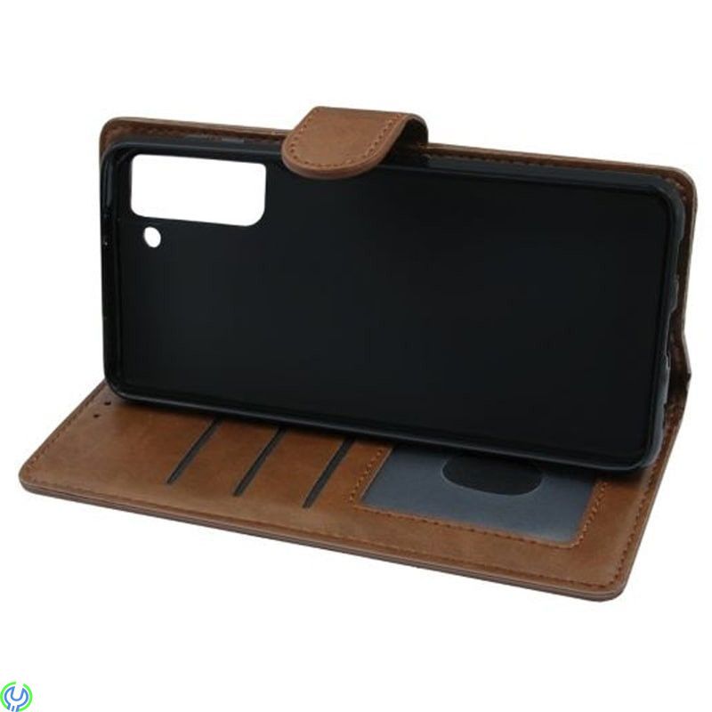 Samsung Galaxy S21 Flip Stand Läderplånboksfodral Brun, Samsung Galaxy S21 Flip Stand Läderplånboksfodral Brun, Galaxy S21, , El