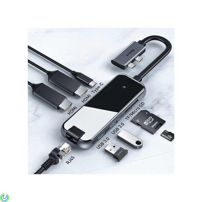 Baseus Type-C Multifunctional HUB Adapter 8-i-1 Svart, Hub USB-C med 2 USB 3.0, 2 HDMI, 1 RJ45, Adapter, , Baseus