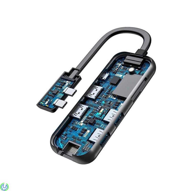 Baseus Type-C Multifunctional HUB Adapter 8-i-1 Svart, Hub USB-C med 2 USB 3.0, 2 HDMI, 1 RJ45, Adapter, , Baseus