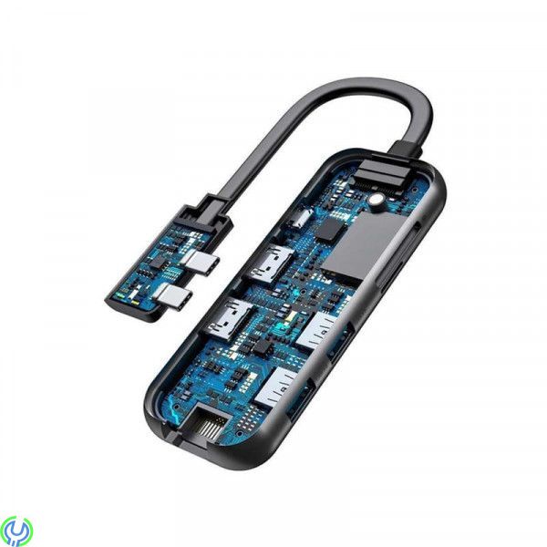 Baseus Type-C Multifunctional HUB Adapter 8-i-1 Svart, Hub USB-C med 2 USB 3.0, 2 HDMI, 1 RJ45, Adapter, , Baseus