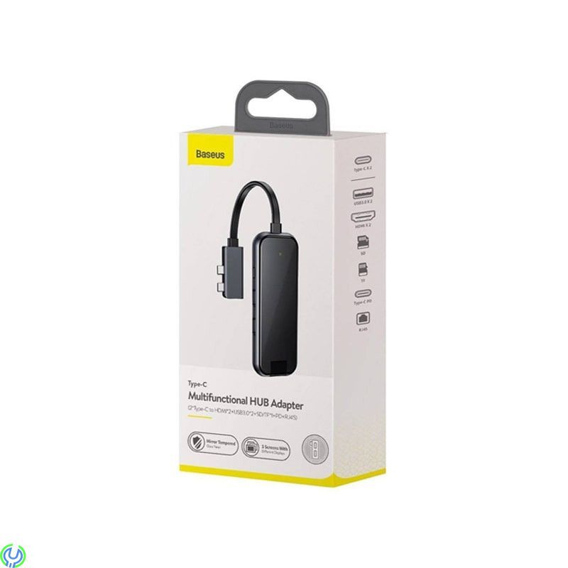 Baseus Type-C Multifunctional HUB Adapter 8-i-1 Svart, Hub USB-C med 2 USB 3.0, 2 HDMI, 1 RJ45, Adapter, , Baseus