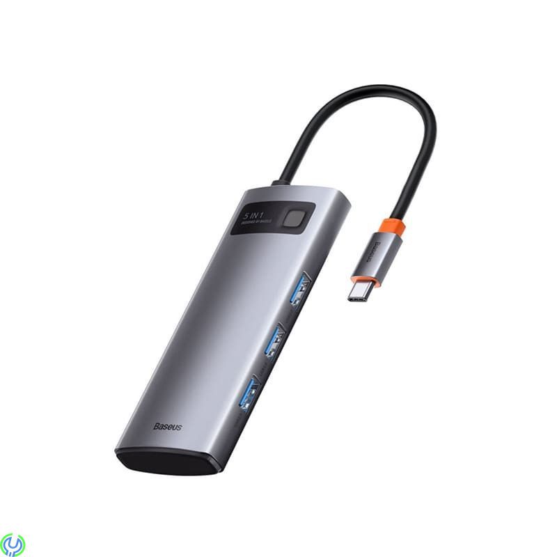 Baseus Metal Gleam Series 5-i-1 Multifunktionell USB-C HDMI, Typ-C HUB Dockningsstation - Grå, Adapter, , Baseus