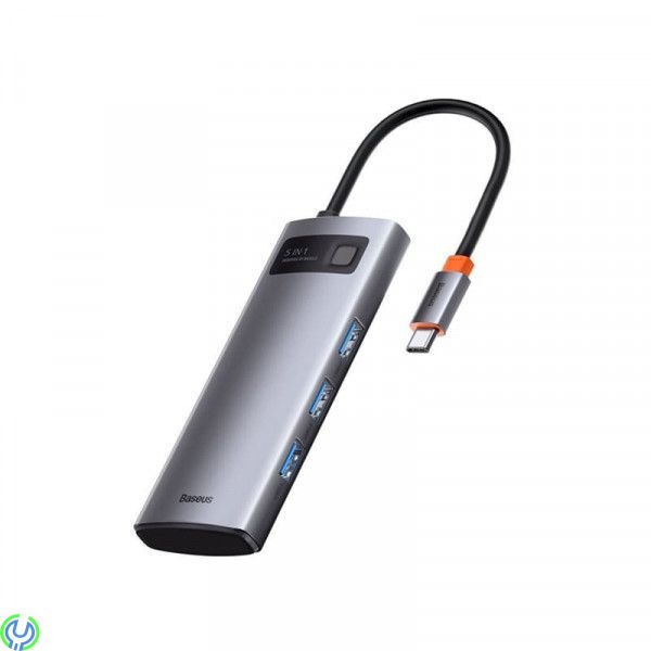Baseus Metal Gleam Series 5-i-1 Multifunktionell USB-C HDMI, Typ-C HUB Dockningsstation - Grå, Adapter, , Baseus