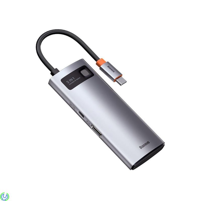 Baseus Metal Gleam Series 5-i-1 Multifunktionell USB-C HDMI, Typ-C HUB Dockningsstation - Grå, Adapter, , Baseus