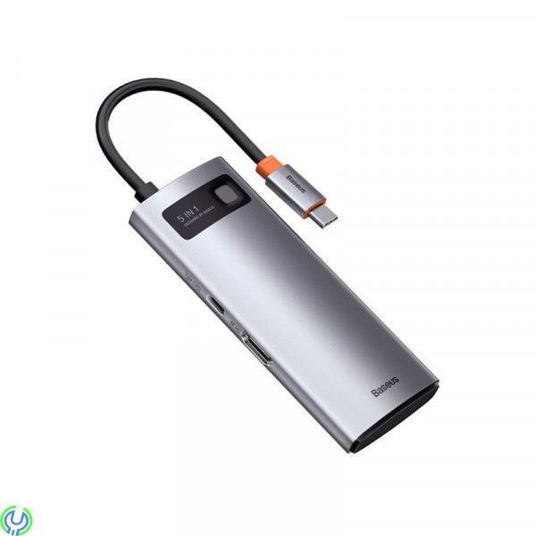 Baseus Metal Gleam Series 5-i-1 Multifunktionell USB-C HDMI, Typ-C HUB Dockningsstation - Grå, Adapter, , Baseus