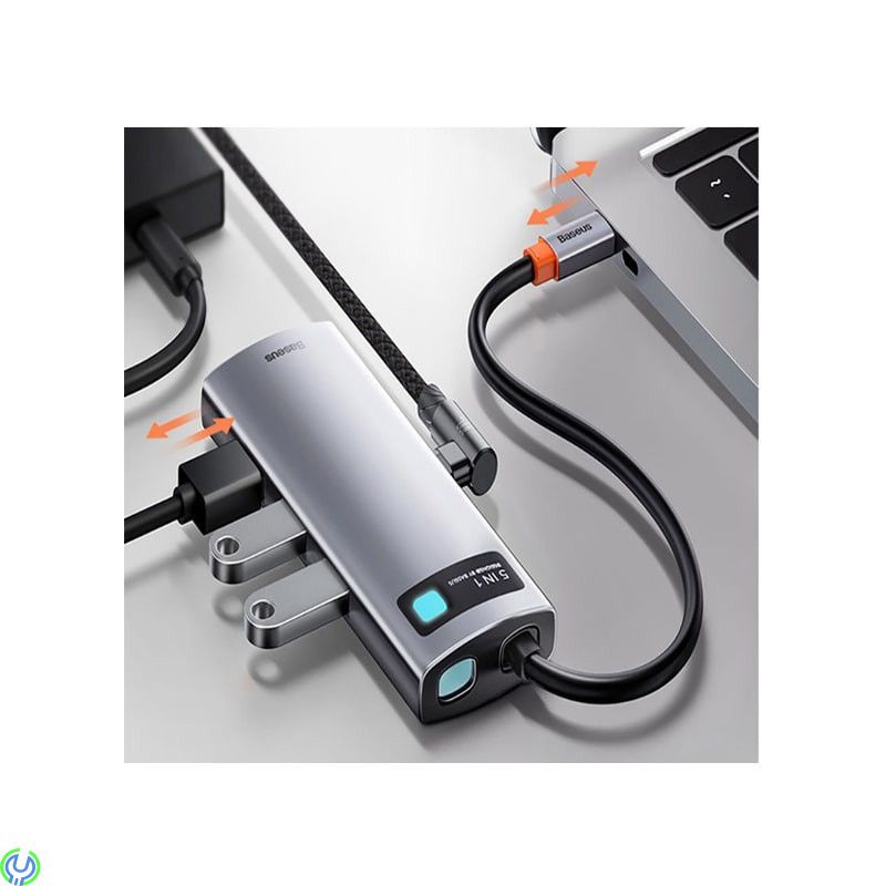 Baseus Metal Gleam Series 5-i-1 Multifunktionell USB-C HDMI, Typ-C HUB Dockningsstation - Grå, Adapter, , Baseus