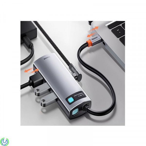 Baseus Metal Gleam Series 5-i-1 Multifunktionell USB-C HDMI, Typ-C HUB Dockningsstation - Grå, Adapter, , Baseus