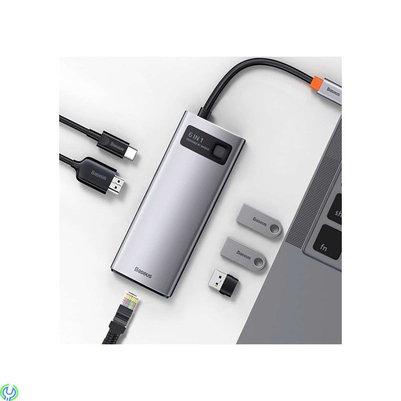 Baseus Metal Gleam Series 6-i-1 hubb 3xUSB 3.0, HDMI, USB-hubb, 3xUSB 3.0, HDMI, 100W PD och nätverk, Adapter, , Baseus