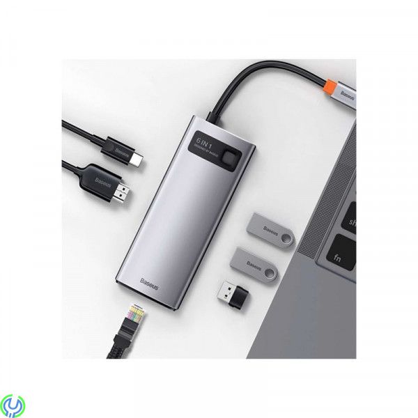 Baseus Metal Gleam Series 6-i-1 hubb 3xUSB 3.0, HDMI, USB-hubb, 3xUSB 3.0, HDMI, 100W PD och nätverk, Adapter, , Baseus