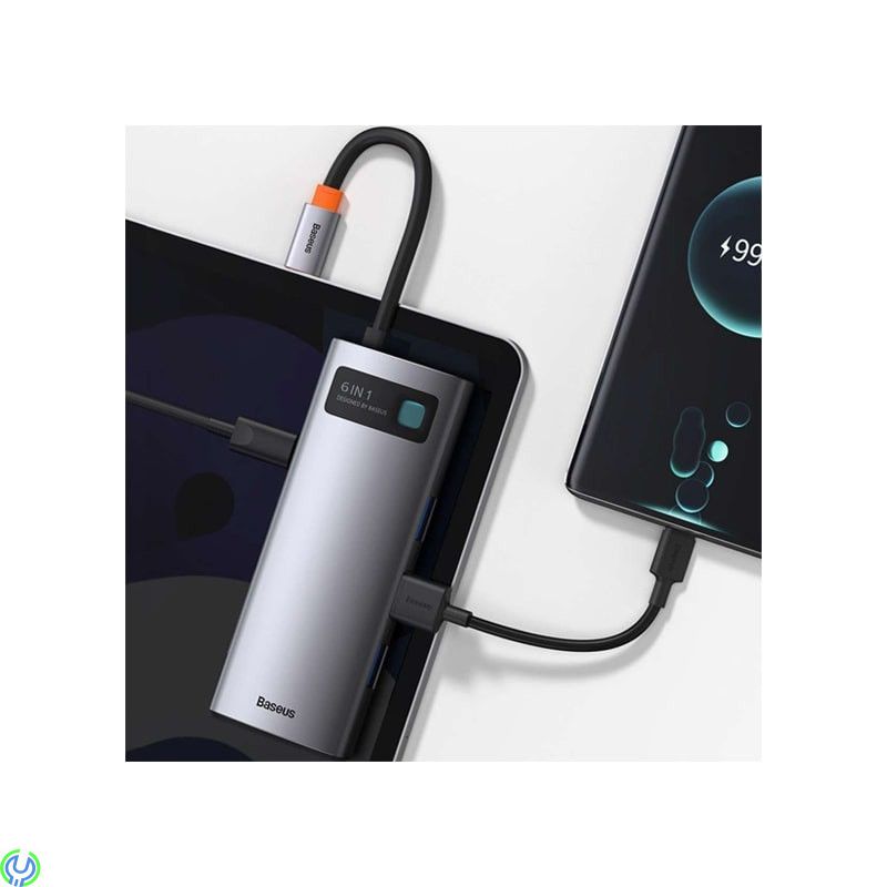 Baseus Metal Gleam Series 6-i-1 hubb 3xUSB 3.0, HDMI, USB-hubb, 3xUSB 3.0, HDMI, 100W PD och nätverk, Adapter, , Baseus