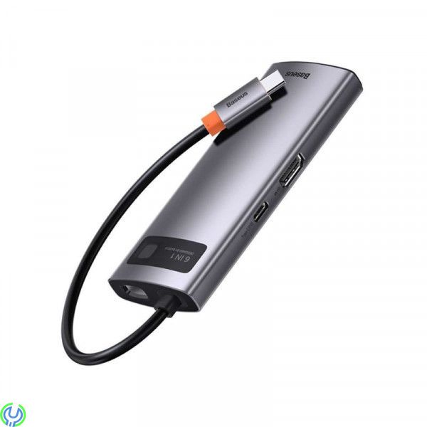 Baseus Metal Gleam Series 6-i-1 hubb 3xUSB 3.0, HDMI, USB-hubb, 3xUSB 3.0, HDMI, 100W PD och nätverk, Adapter, , Baseus