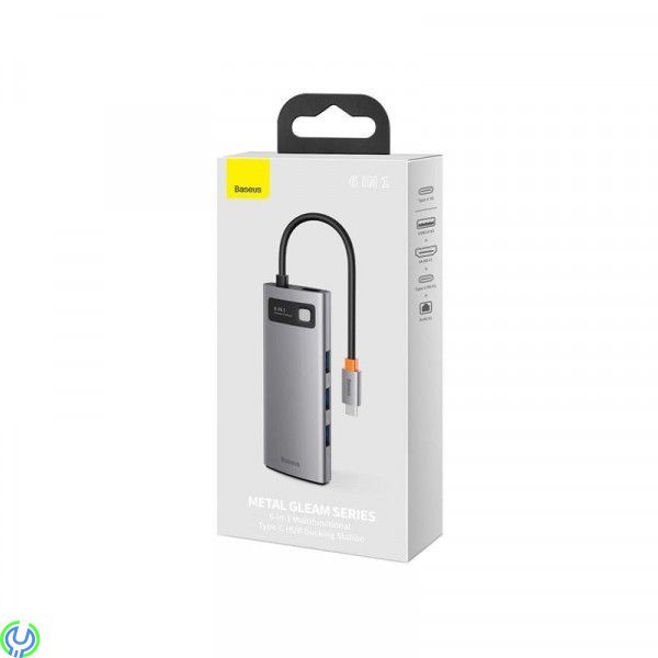 Baseus Metal Gleam Series 6-i-1 hubb 3xUSB 3.0, HDMI, USB-hubb, 3xUSB 3.0, HDMI, 100W PD och nätverk, Adapter, , Baseus