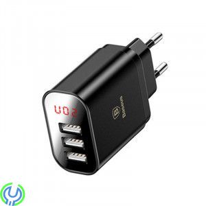 Baseus Mirror Lake Intelligent 3 USB Reseladdare 3.4A, Baseus Mirror Lake Intelligent 3 USB Reseladdare Med Display 3.4A - Svart