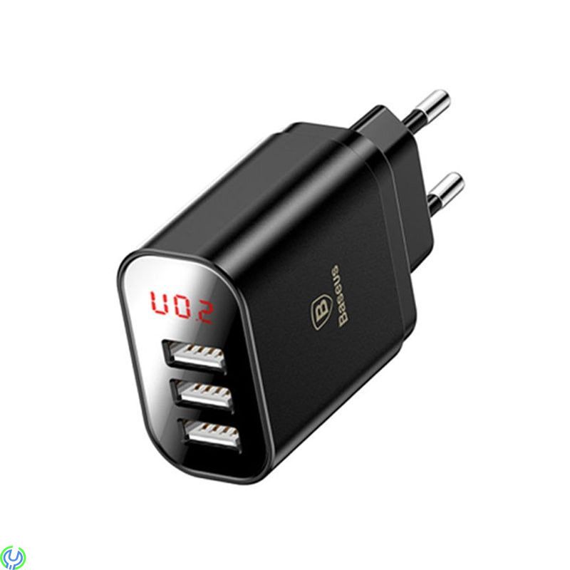 Baseus Mirror Lake Intelligent 3 USB Reseladdare 3.4A, Baseus Mirror Lake Intelligent 3 USB Reseladdare Med Display 3.4A - Svart