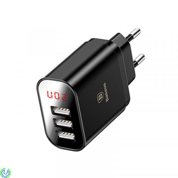 Baseus Mirror Lake Intelligent 3 USB Reseladdare 3.4A, Baseus Mirror Lake Intelligent 3 USB Reseladdare Med Display 3.4A - Svart