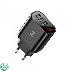 Baseus Mirror Lake Intelligent 3 USB Reseladdare 3.4A, Baseus Mirror Lake Intelligent 3 USB Reseladdare Med Display 3.4A - Svart