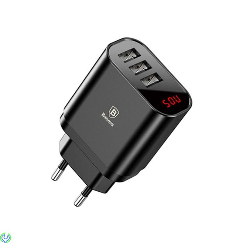 Baseus Mirror Lake Intelligent 3 USB Reseladdare 3.4A, Baseus Mirror Lake Intelligent 3 USB Reseladdare Med Display 3.4A - Svart