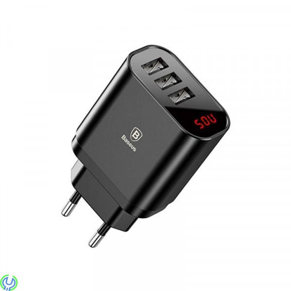 Baseus Mirror Lake Intelligent 3 USB Reseladdare 3.4A, Baseus Mirror Lake Intelligent 3 USB Reseladdare Med Display 3.4A - Svart