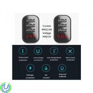 Baseus Mirror Lake Intelligent 3 USB Reseladdare 3.4A, Baseus Mirror Lake Intelligent 3 USB Reseladdare Med Display 3.4A - Svart