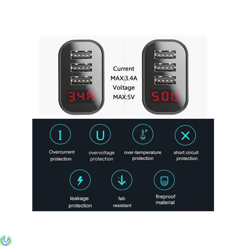 Baseus Mirror Lake Intelligent 3 USB Reseladdare 3.4A, Baseus Mirror Lake Intelligent 3 USB Reseladdare Med Display 3.4A - Svart