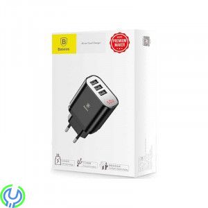 Baseus Mirror Lake Intelligent 3 USB Reseladdare 3.4A, Baseus Mirror Lake Intelligent 3 USB Reseladdare Med Display 3.4A - Svart