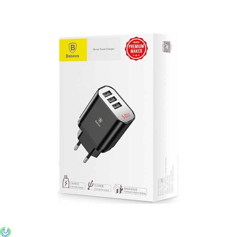 Baseus Mirror Lake Intelligent 3 USB Reseladdare 3.4A, Baseus Mirror Lake Intelligent 3 USB Reseladdare Med Display 3.4A - Svart