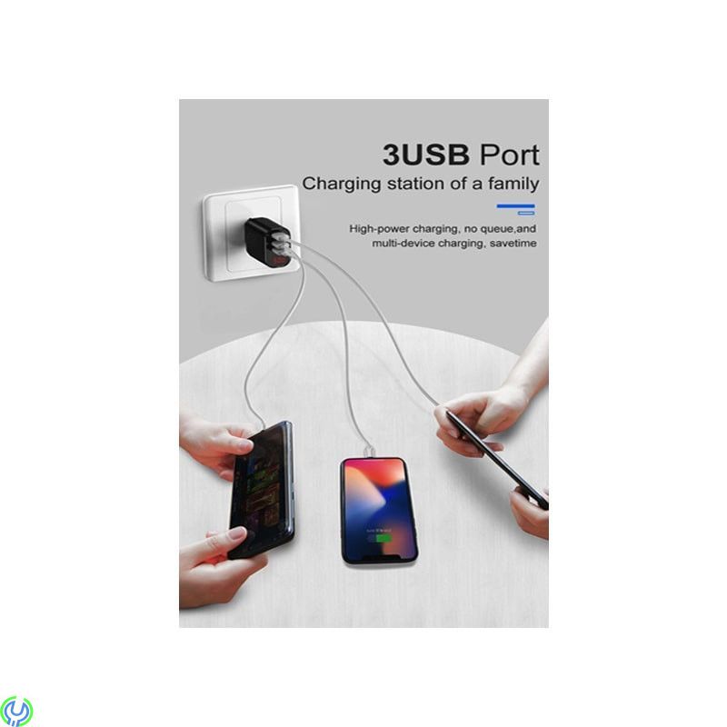 Baseus Mirror Lake Intelligent 3 USB Reseladdare 3.4A, Baseus Mirror Lake Intelligent 3 USB Reseladdare Med Display 3.4A - Svart