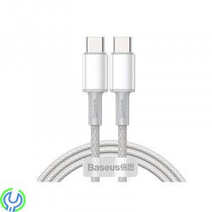 Baseus 5A snabbladdning typ C till typ C 100W 2m Vit, Baseus hög densitet flätad snabbladdning dataKabel typ C till typ C 100W 2