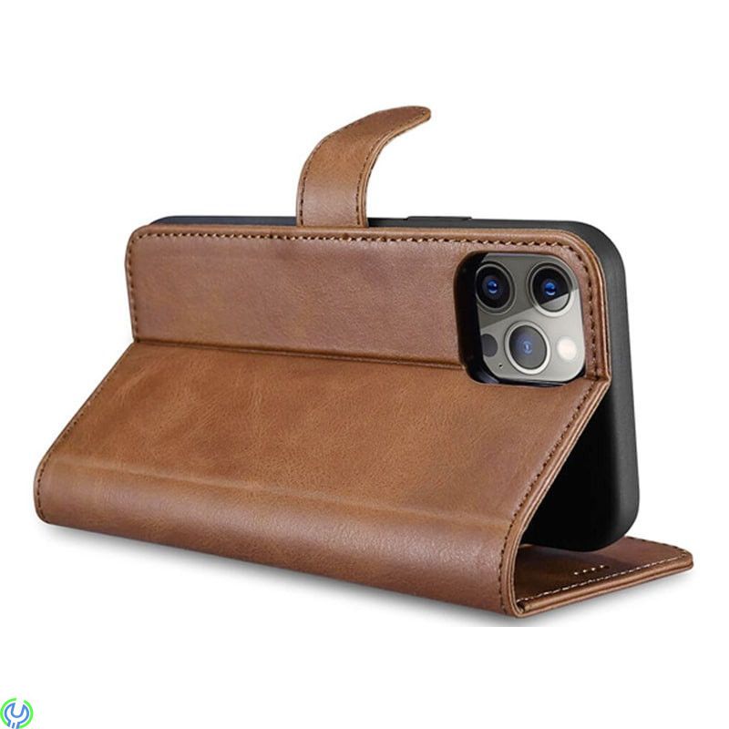 Plånbok fodral i äkta läder för iPhone 14 Brun, Plånbok fodral i äkta läder., iPhone 14 modeller, , RVELON
