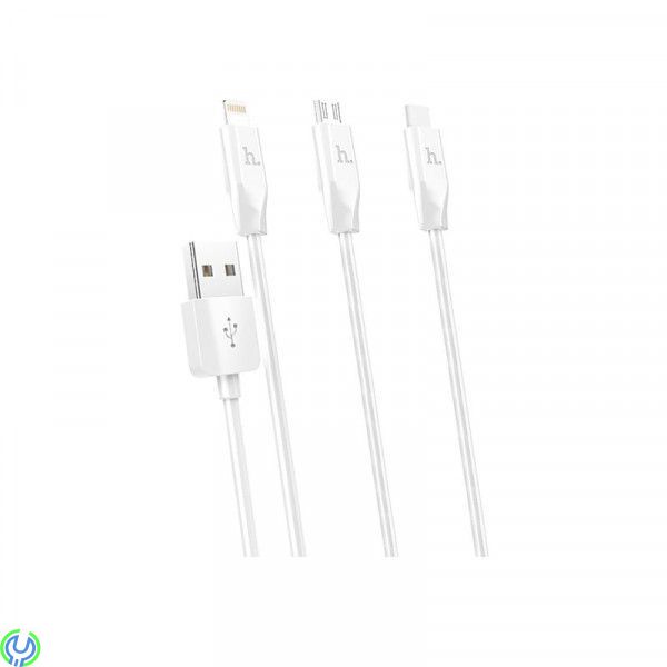 3 in 1 Snabbladdningskabel, Vit, Snabbladdningskabel 3-i-1 för Lightning / Micro USB / Type-C aka USB-C 1m , Lightning, , Elgruv
