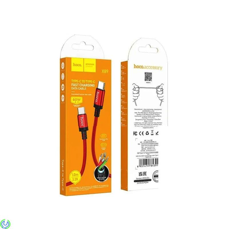 Kabel Typ-C - Typ-C HOCO X89 Wind, 1 m, PD 60W, Röd, Kabel Typ-C - Typ-C HOCO X89 Wind, 1 m, 3,0A, PD 60W, Röd, TYPE C, , HOCO