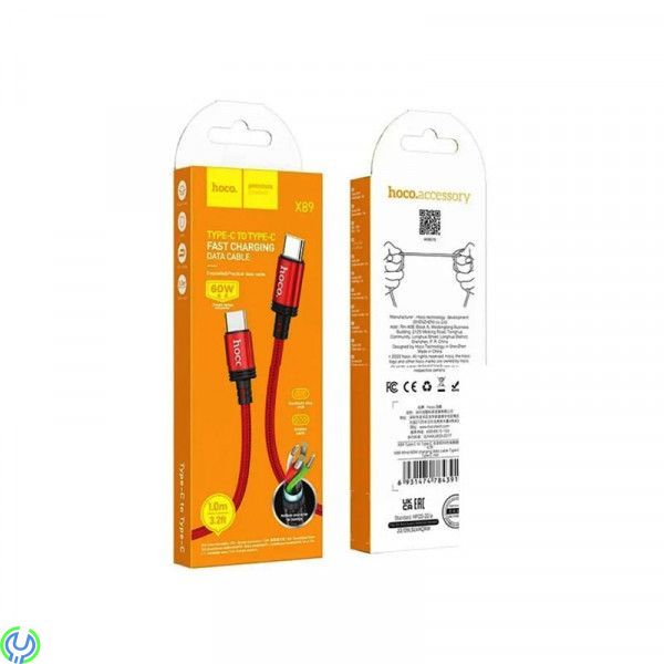 Kabel Typ-C - Typ-C HOCO X89 Wind, 1 m, PD 60W, Röd, Kabel Typ-C - Typ-C HOCO X89 Wind, 1 m, 3,0A, PD 60W, Röd, TYPE C, , HOCO