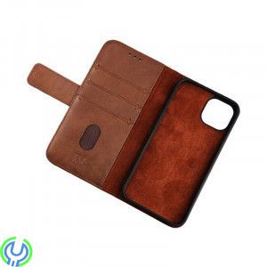 iPhone 11 Plånboksfodral i äkta Läder, Brun, Avtagbart läderfodral till iPhone 11 brun, iPhone 11 modeller, , RVELON