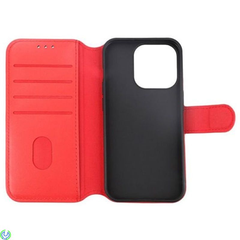iPhone 15 Pro Plånboksfodral i Äkta Läder Rvelon - Röd, Ett plånboksfodral som håller en förstklassig standard., iPhone 15 model
