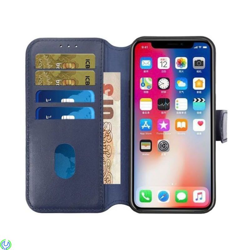 iPhone 15 Plus Plånboksfodral i Äkta Läder Rvelon - Blå, Ett plånboksfodral som håller en förstklassig standard., iPhone 15 mode