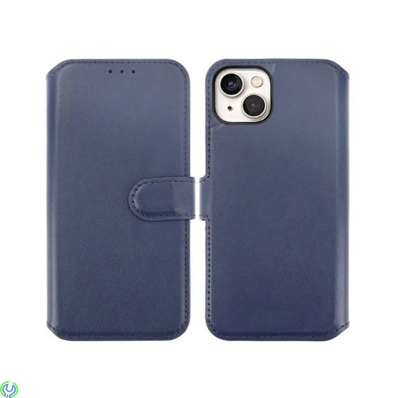 iPhone 15 Plus Plånboksfodral i Äkta Läder Rvelon - Blå, Ett plånboksfodral som håller en förstklassig standard., iPhone 15 mode