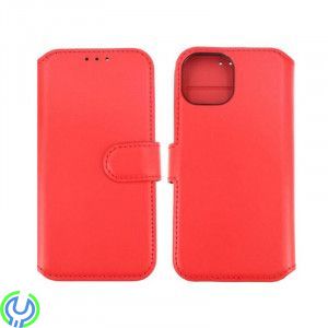 iPhone 15 Plus Plånboksfodral i Äkta Läder Rvelon - Röd, Ett plånboksfodral som håller en förstklassig standard., iPhone 15 mode