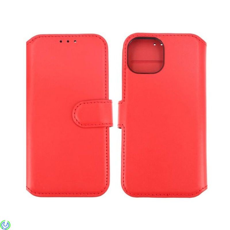 iPhone 15 Plus Plånboksfodral i Äkta Läder Rvelon - Röd, Ett plånboksfodral som håller en förstklassig standard., iPhone 15 mode