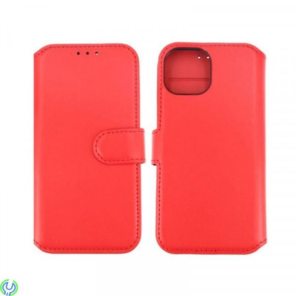 iPhone 15 Plus Plånboksfodral i Äkta Läder Rvelon - Röd, Ett plånboksfodral som håller en förstklassig standard., iPhone 15 mode
