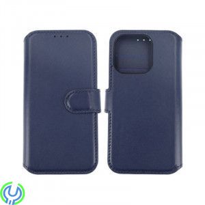 iPhone 15 Pro Max Plånboksfodral i äkta Läder - Blå, Ett plånboksfodral som håller en förstklassig standard., iPhone 15 modeller