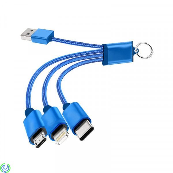3 in 1 Snabbladdningskabel, LIGHTNING, TYP-C,  MICRO USB  blå, 3 in 1 Snabbladdningskabel, TYPE C, , Elgruvan