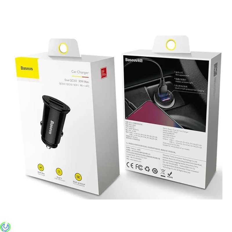 Baseus Circular Billaddare 2x USB, 30W - Svart, Smart billaddare med 2 USB-portar., Adapter, , Baseus