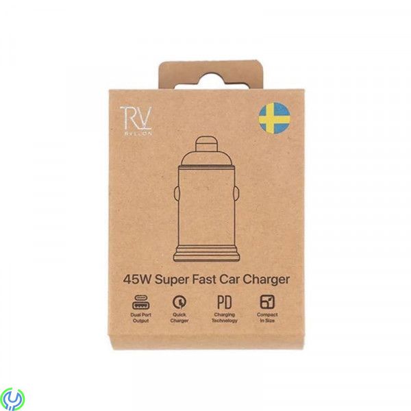 Rvelon 45W USB TYP C PD3.0 &USB A QC3.0 Billaddare Svart, 45W USB TYP C Billaddare, Adapter, , RVELON