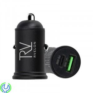 Rvelon 45W USB TYP C PD3.0 &USB A QC3.0 Billaddare Svart, 45W USB TYP C Billaddare, Adapter, , RVELON