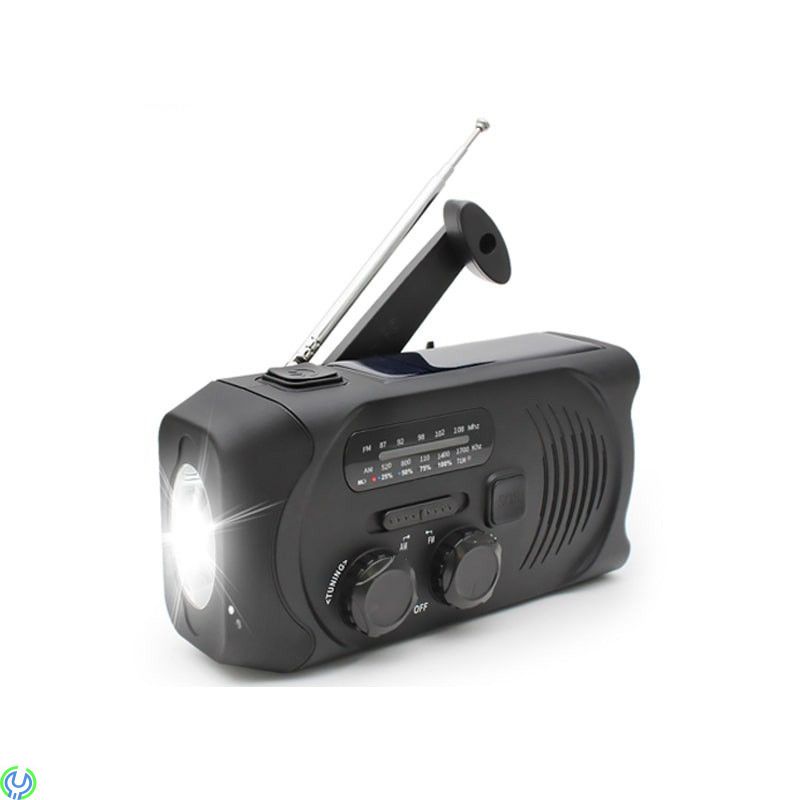 SIGN VEVRADIO MED SOLCELLER, FICKLAMPA OCH POWERBANK, Multifunktionell nödradio med Solceller och 2000mAh Powerbank, Tillbehör, 
