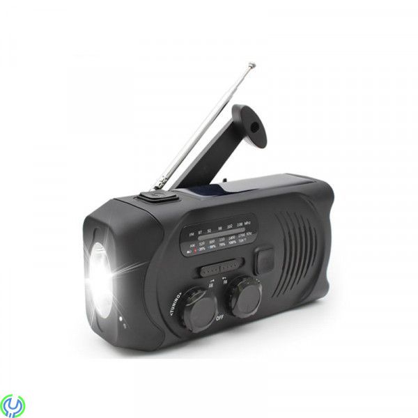 SIGN VEVRADIO MED SOLCELLER, FICKLAMPA OCH POWERBANK, Multifunktionell nödradio med Solceller och 2000mAh Powerbank, Tillbehör, 