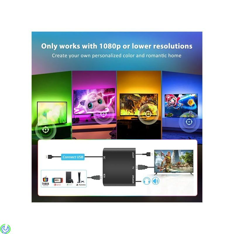 Plug & Play HDMI Sync Box, Kit med 5 m LED-list 75-85", Led Strip-ljus för HDMI-enheter Färg Sync - APP kontroll , Ljud & bild, 