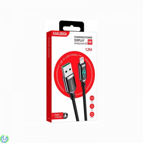 USB - Lightning Kabel 12W 5A 1,2m Kakusiga (KSC-599) svart, USB - Lightning Kabel 12W 5A 1,2m LED Digital Display, Lightning, , 